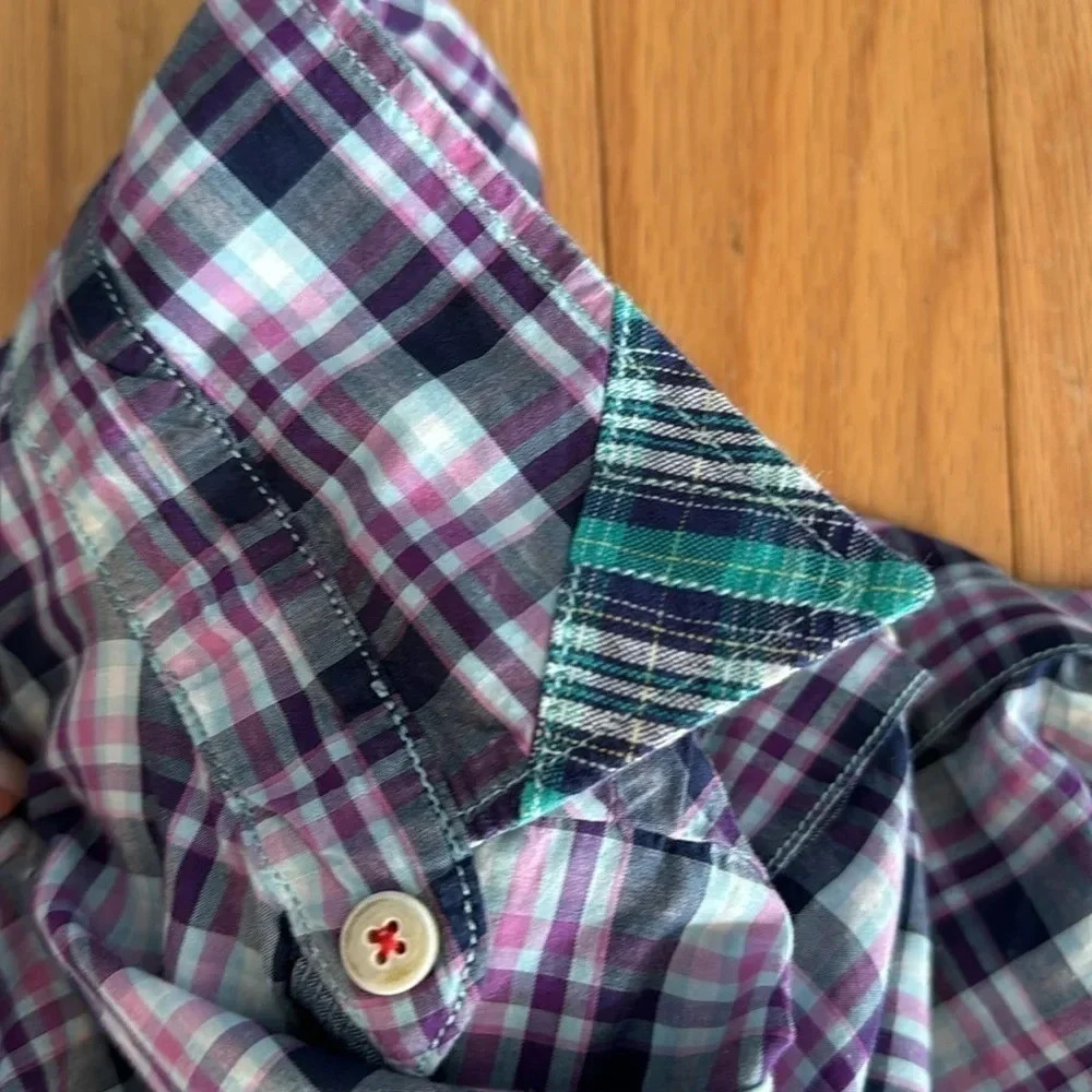 Robert Graham Purple Plaid Men's Cotton Button Down Short Sleeve Shirt Size L - Picture 11 of 11